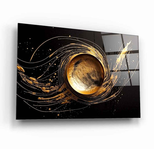 Gold Daire Soyut Cam Tablo