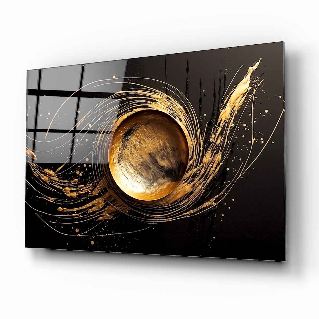 Gold Daire Soyut Cam Tablo