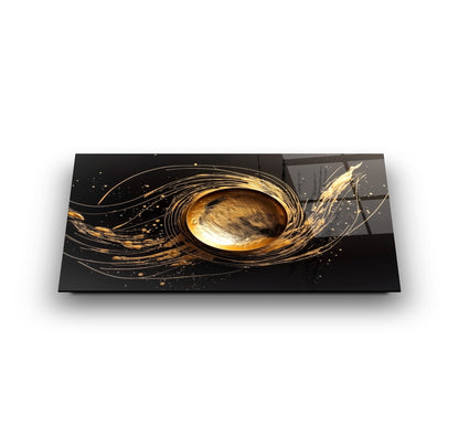 Gold Daire Soyut Cam Tablo