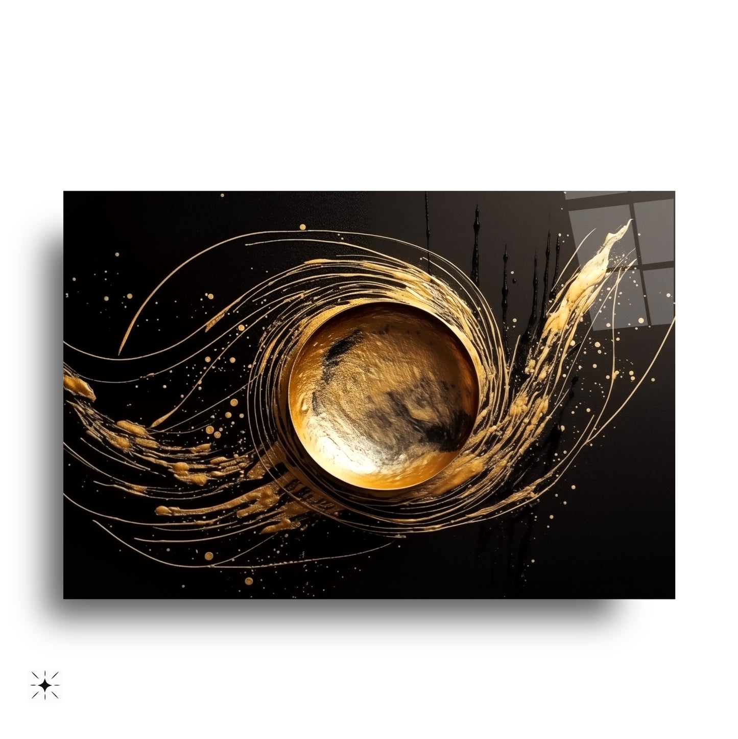 Gold Daire Soyut Cam Tablo