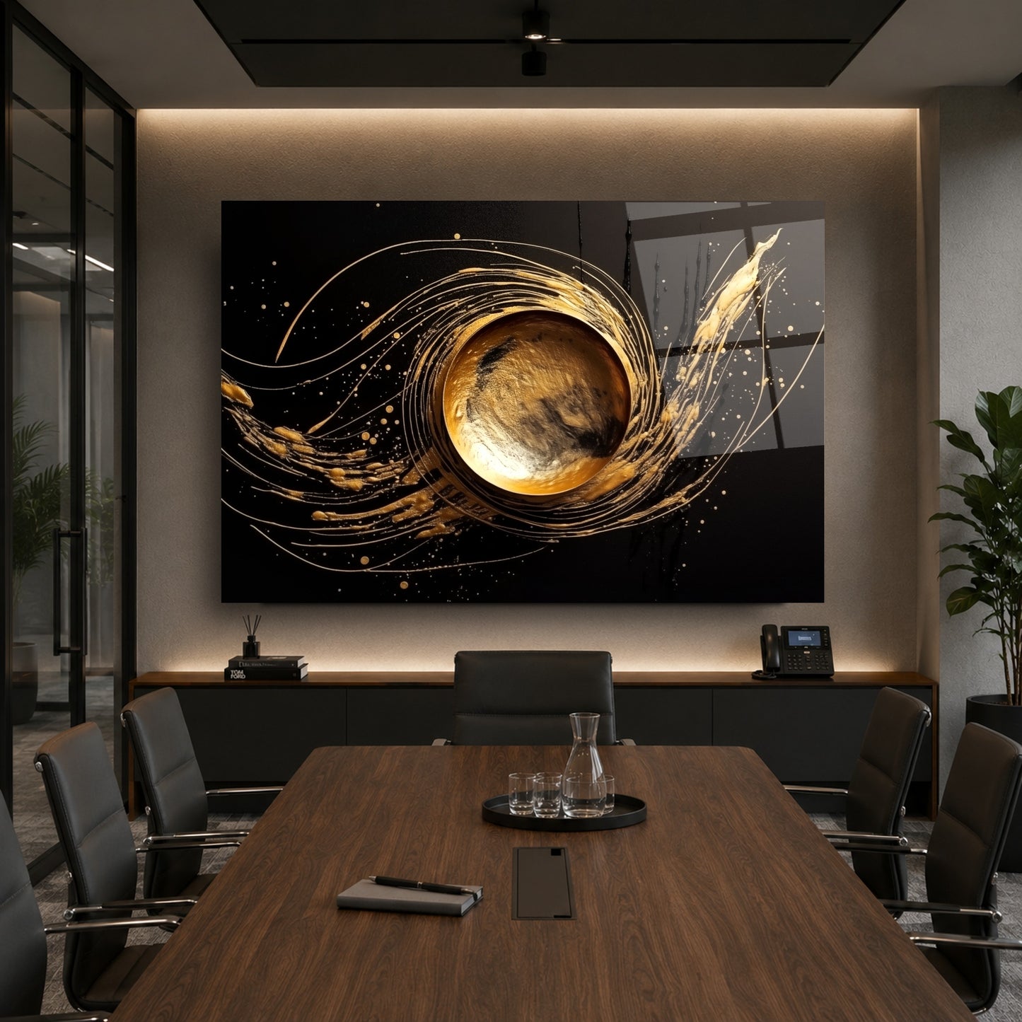 Gold Daire Soyut Cam Tablo