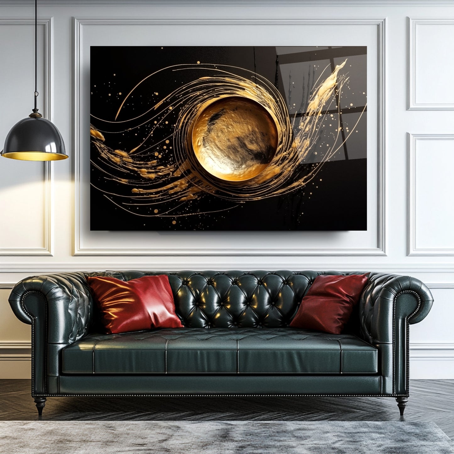 Gold Daire Soyut Cam Tablo