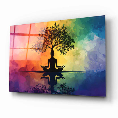 Meditasyon ve Hayat Ağacı Renkli Cam Tablo