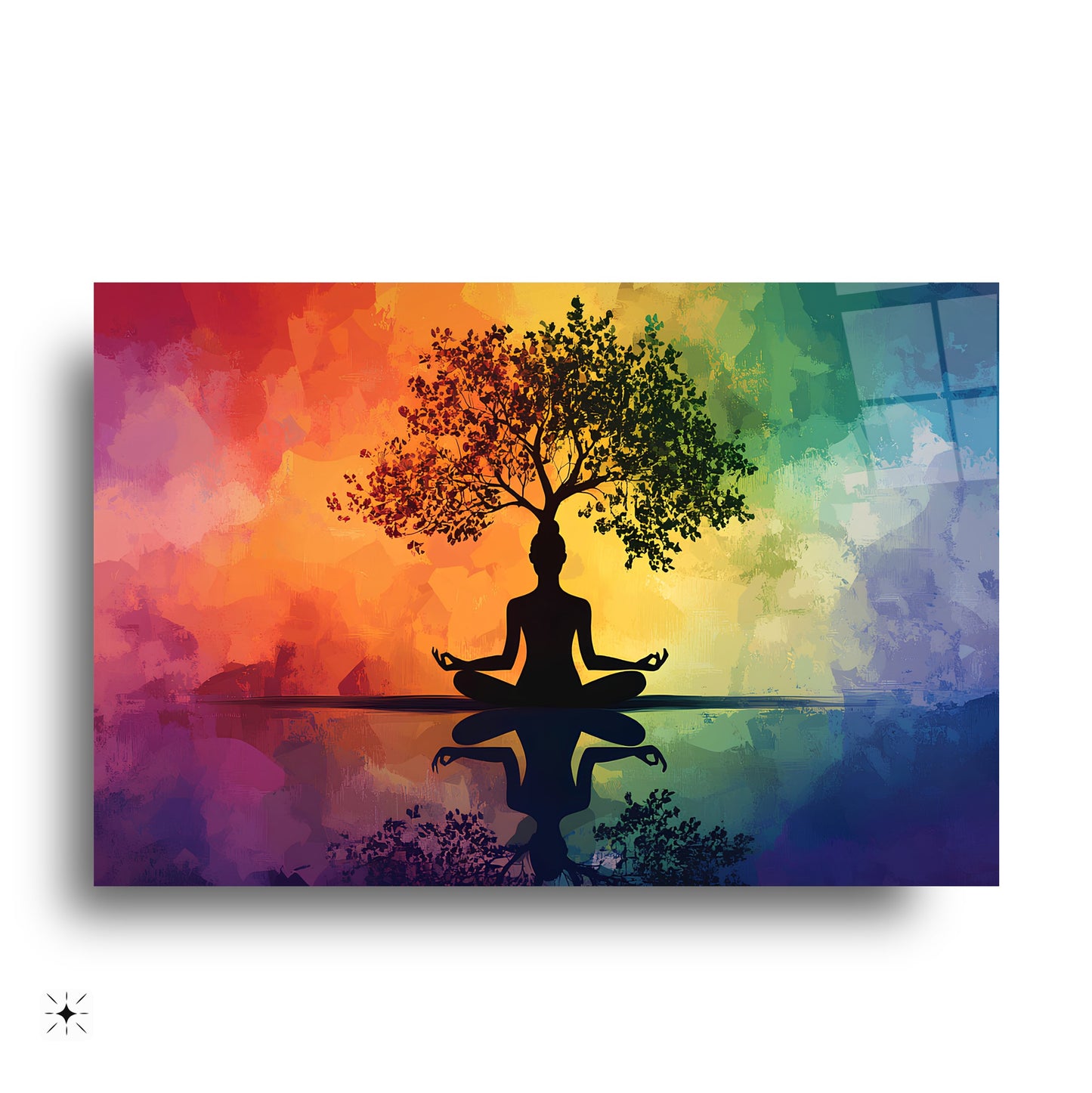Meditasyon ve Hayat Ağacı Renkli Cam Tablo