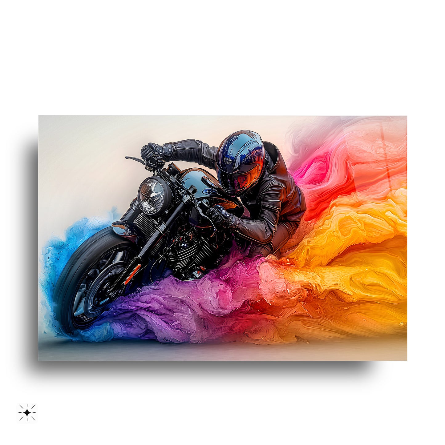 Renkli Dumanlı Motosiklet Kırılmaz Gerçek Cam Tablo