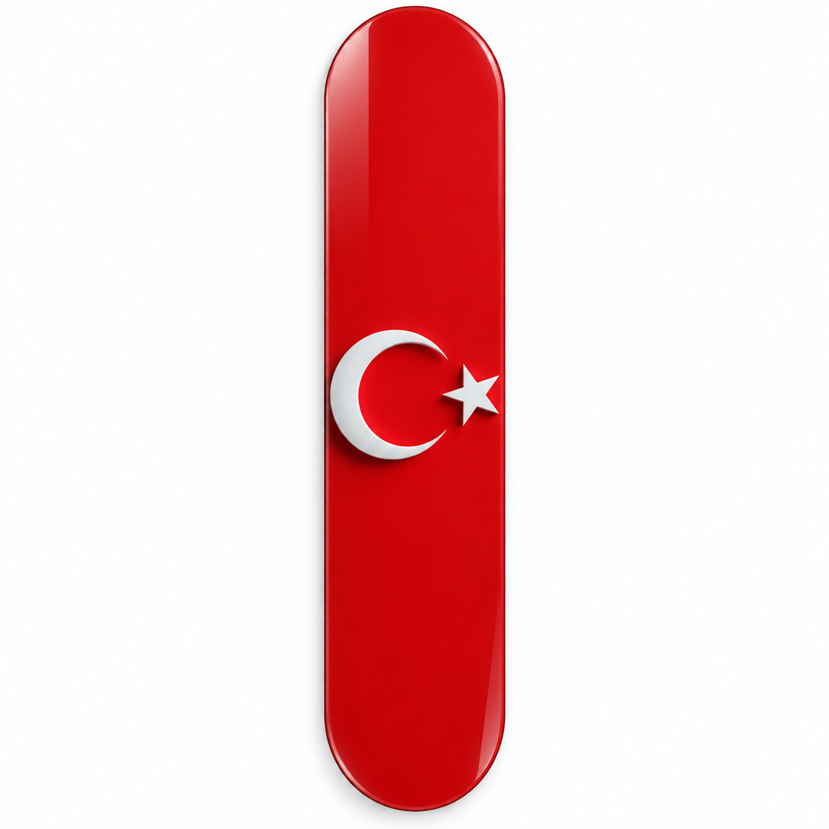 Kırmızı Zeminde Beyaz Ay Yıldız Dikey Skate Board Cam Tablo – Beyaz vitrin