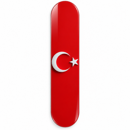 Kırmızı Zeminde Beyaz Ay Yıldız Dikey Skate Board Cam Tablo – Beyaz vitrin