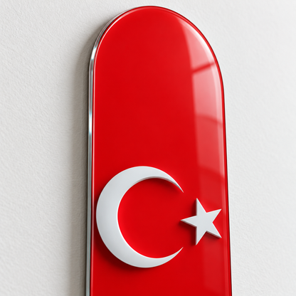 Kırmızı Zeminde Beyaz Ay Yıldız Dikey Skate Board Cam Tablo – 4 mm yuvarlatılmış kenar