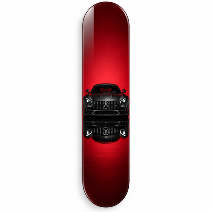 Kırmızı Zeminde Siyah Spor Otomobil Dikey Skate Board Cam Tablo – Vitrin