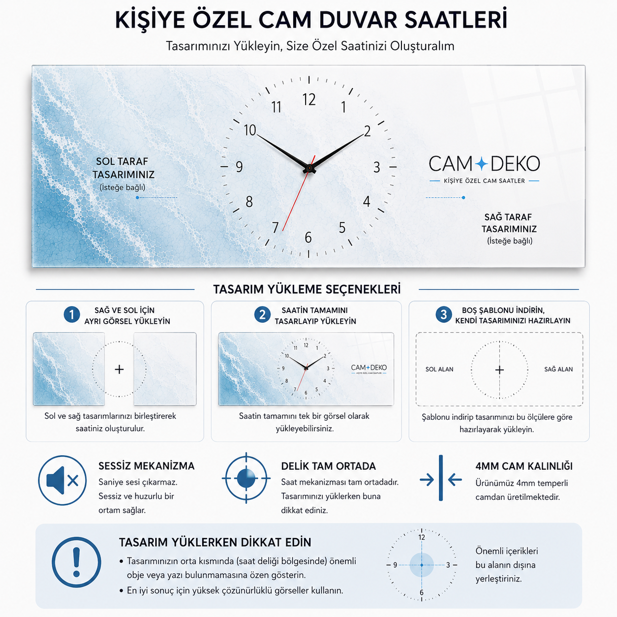 Kişiye Özel Yatay Cam Duvar Saati