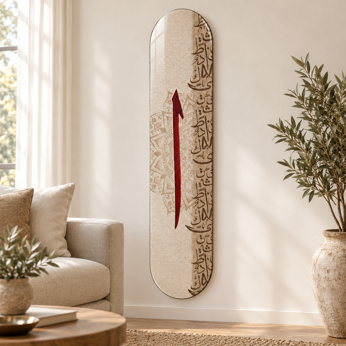 Krem Zeminde Kırmızı Elif Dikey Skate Board Cam Tablo – Salon