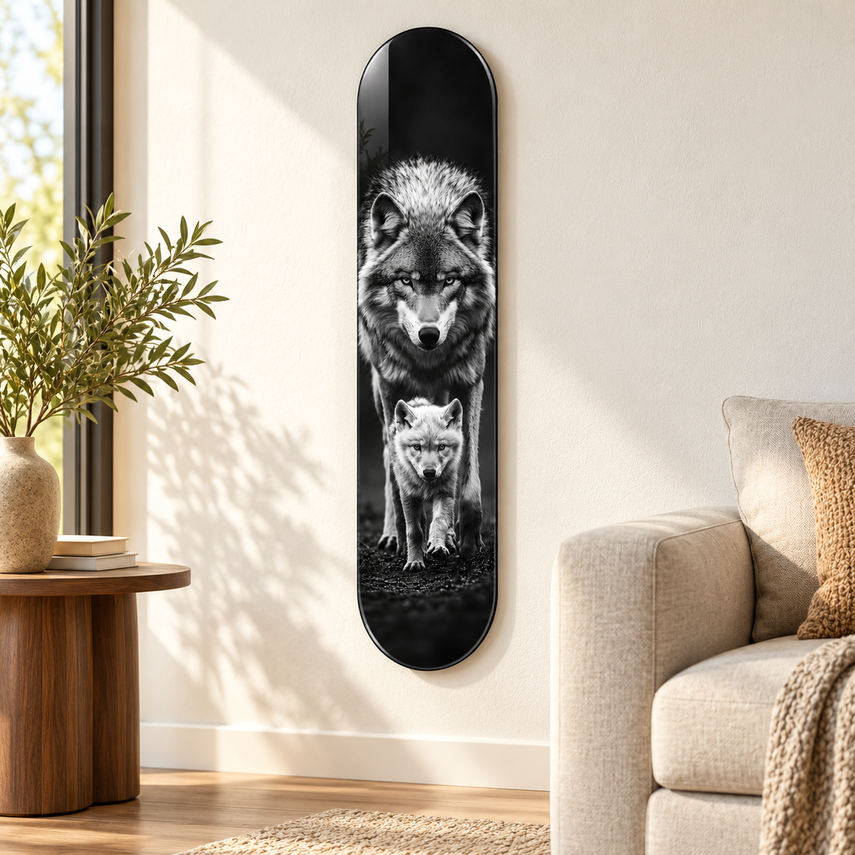 Kurt ve Yavrusu Dikey Skate Board Cam Tablo – Salonda görünüm