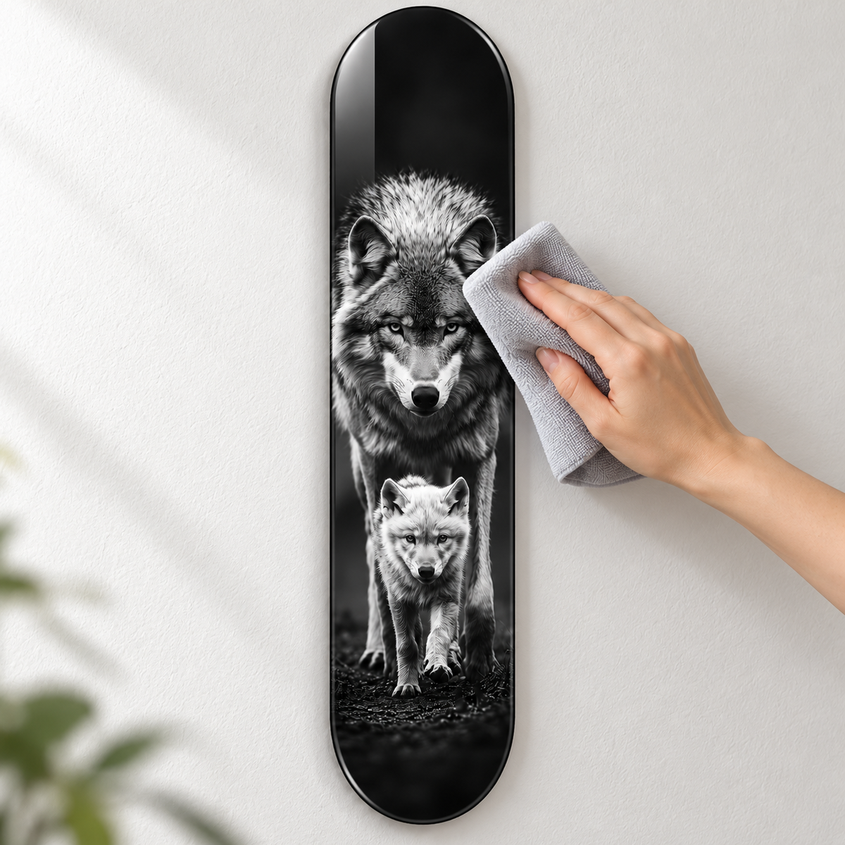 Kurt ve Yavrusu Dikey Skate Board Cam Tablo – Mikrofiber bezle bakım