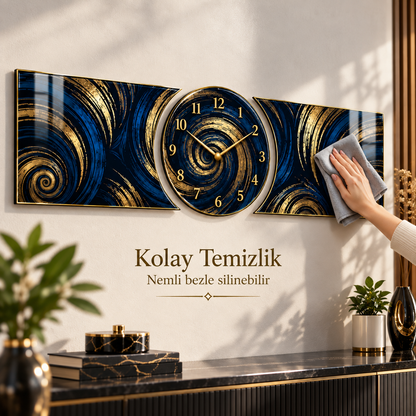 Lacivert altın spiral saatli şekilli kesim cam saat seti kolay temizlik görünümü