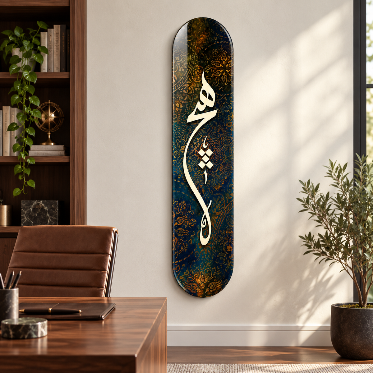 Lacivert Altın Zeminli Hat Dikey Skate Board Cam Tablo – Çalışma odası