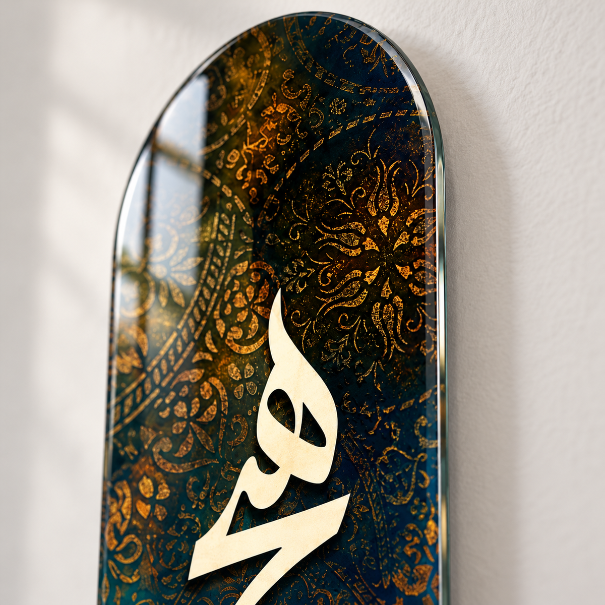 Lacivert Altın Zeminli Hat Dikey Skate Board Cam Tablo – 4 mm yuvarlatılmış kenar