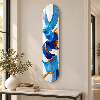 Mavi Altın Kıvrımlar Dikey Skate Board Cam Tablo – Antrede görünüm