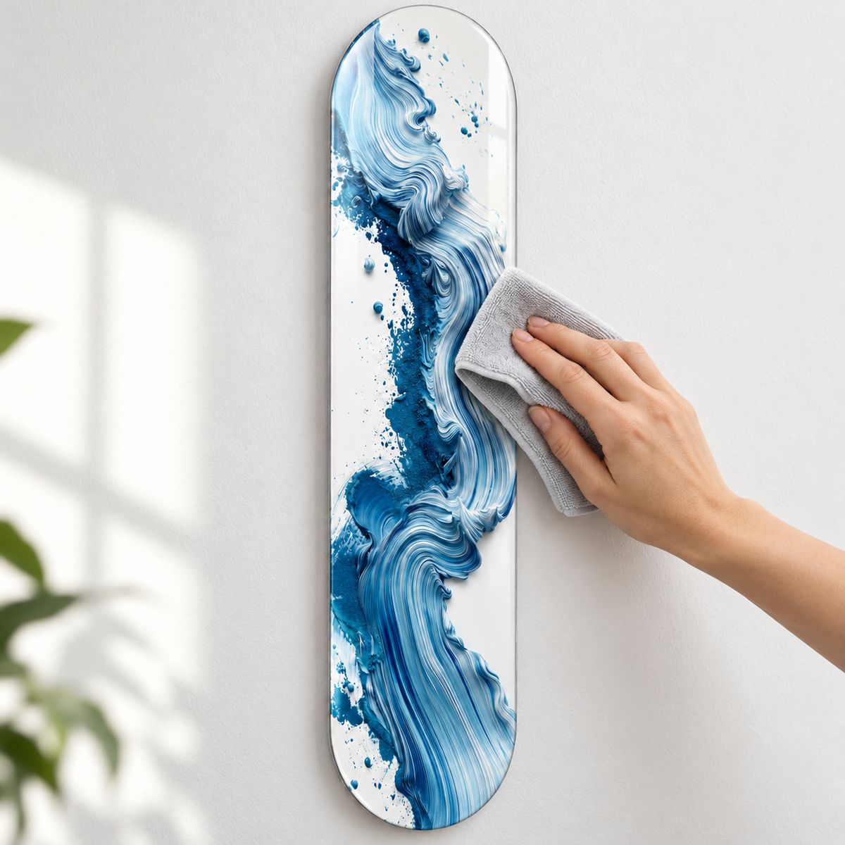 Mavi Dalga Dikey Skate Board Cam Tablo – Mikrofiber bezle bakım
