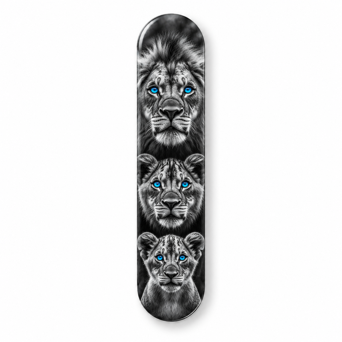 Mavi Gözlü Üç Aslan Dikey Skate Board Cam Tablo — Ön görünüm