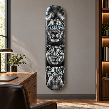 Mavi Gözlü Üç Aslan Dikey Skate Board Cam Tablo — Çalışma odası
