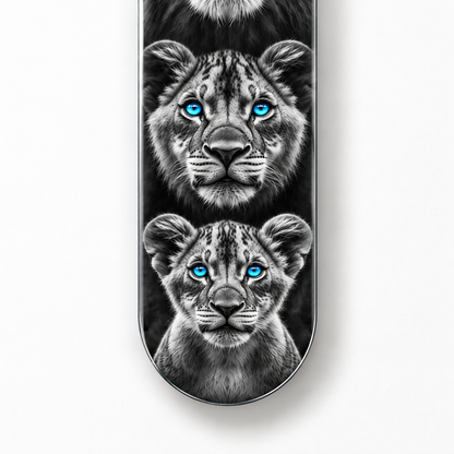 Mavi Gözlü Üç Aslan Dikey Skate Board Cam Tablo — Yuvarlak alt kenar detayı