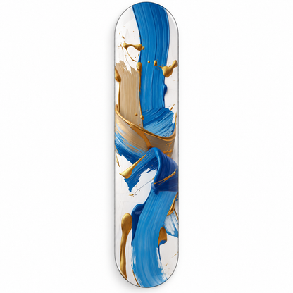 Mavi Krem Altın Akış Dikey Skate Board Cam Tablo – Beyaz fonda ön görünüm