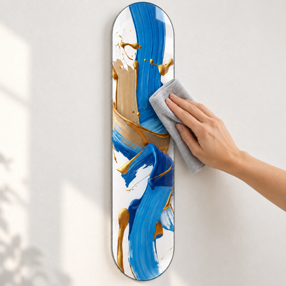 Mavi Krem Altın Akış Dikey Skate Board Cam Tablo – Mikrofiber bezle bakım