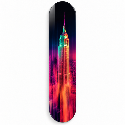 Neon New York Dikey Skate Board Cam Tablo – Beyaz fonda ön görünüm