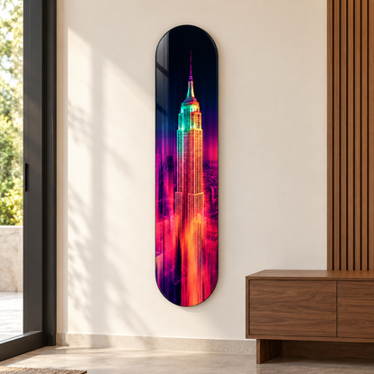Neon New York Dikey Skate Board Cam Tablo – Antrede görünüm
