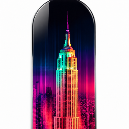 Neon New York Dikey Skate Board Cam Tablo – UV baskı detayı