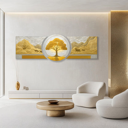 Gold Hayat Ağacı Özel Kesim Şekilli Kırılmaz Temperli Cam Tablo Seti