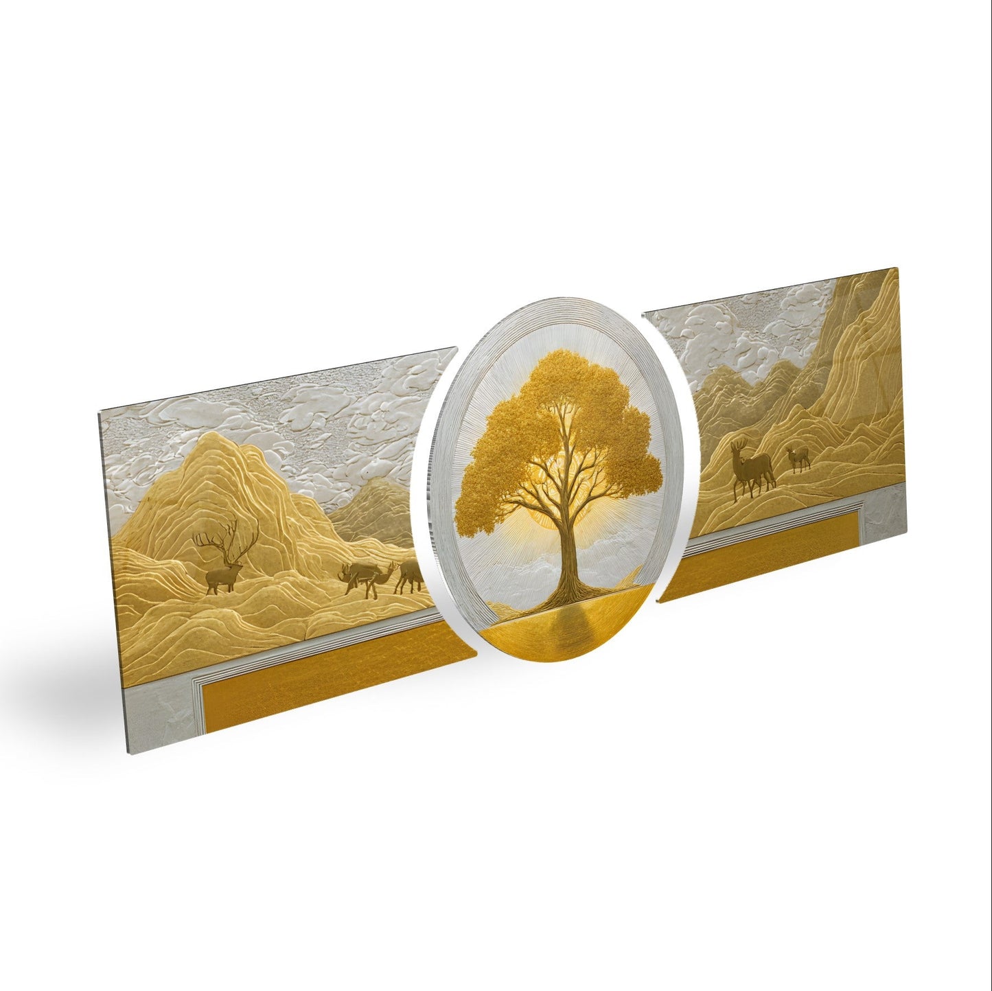Gold Hayat Ağacı Özel Kesim Şekilli Kırılmaz Temperli Cam Tablo Seti