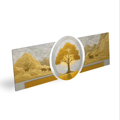 Gold Hayat Ağacı Özel Kesim Şekilli Kırılmaz Temperli Cam Tablo Seti