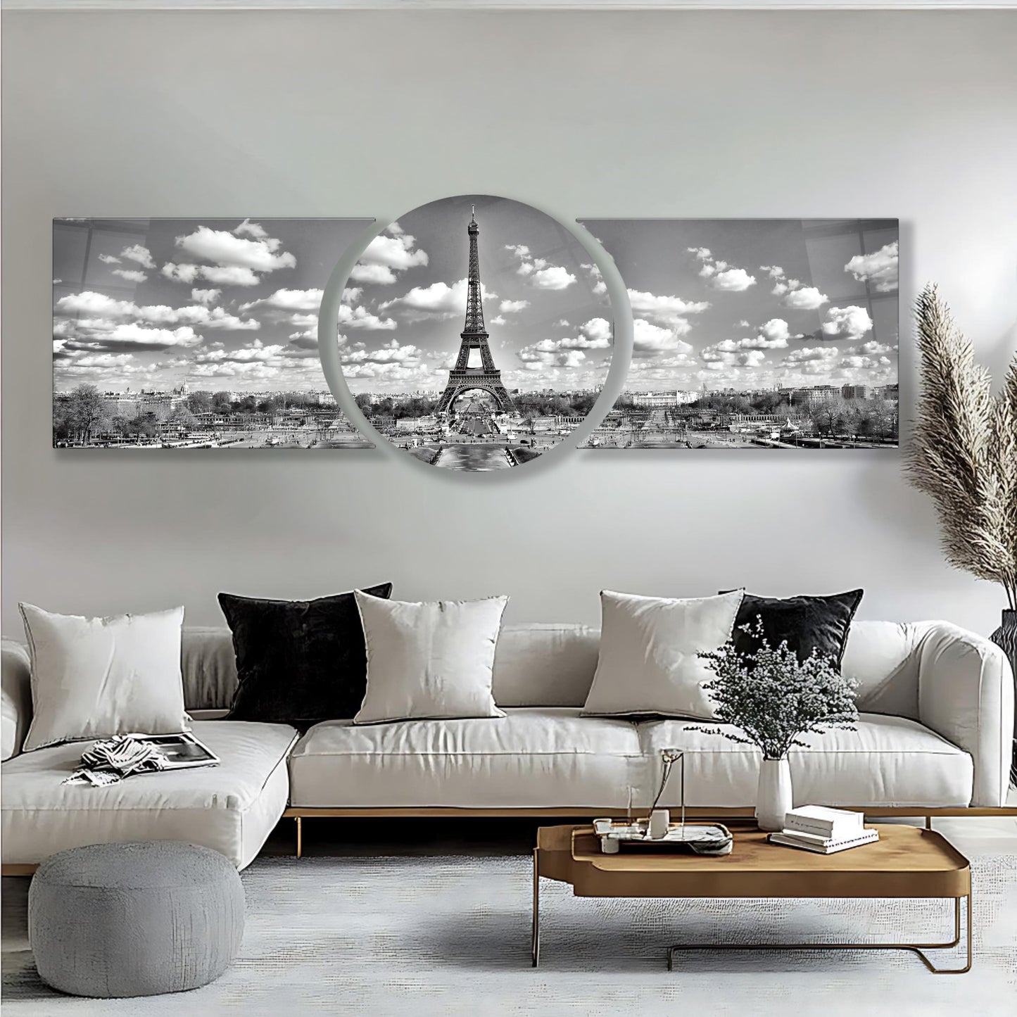 Eyfel Kulesi ve Paris Silüeti Özel Kesim Şekilli Kırılmaz Temperli Cam Tablo Seti