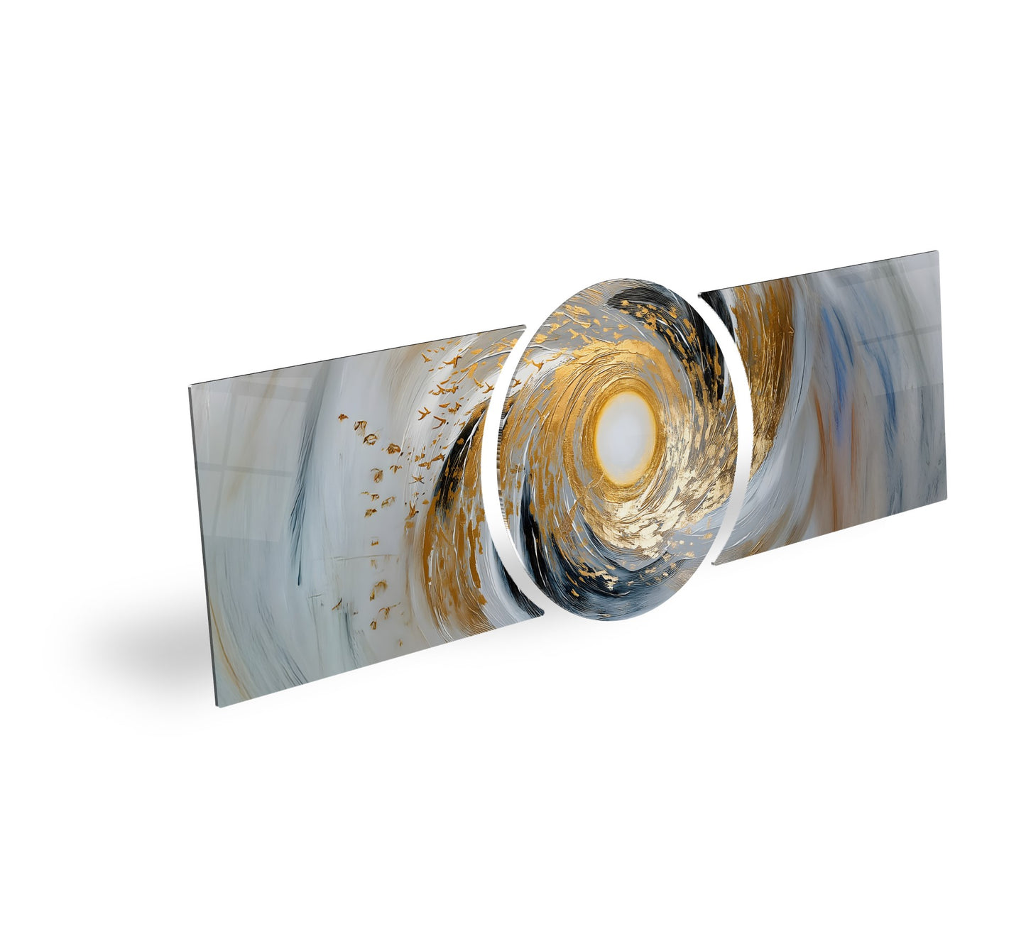 Soyut Gold  Girdap Özel Kesim Şekilli Kırılmaz Temperli Cam Tablo Seti