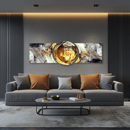 Soyut Gold Girdap Özel Kesim Şekilli Kırılmaz Temperli Cam Tablo Seti