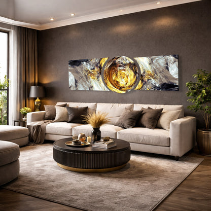 Soyut Gold Girdap Özel Kesim Şekilli Kırılmaz Temperli Cam Tablo Seti
