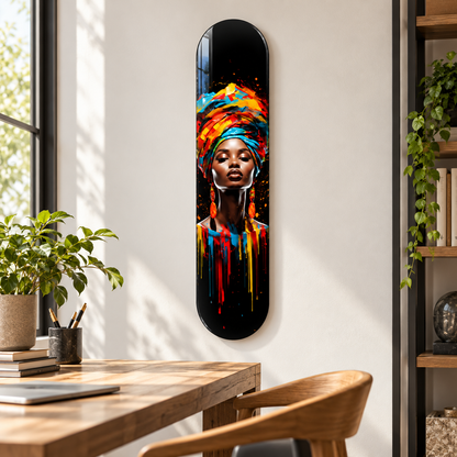 Renkli Başörtülü Kadın Dikey Skate Board Cam Tablo – Çalışma odasında görünüm
