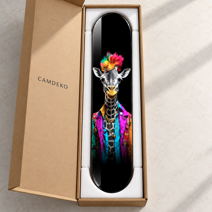 Renkli Ceketli Zürafa Dikey Skate Board Cam Tablo – CAMDEKO ambalajı