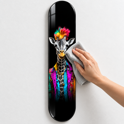 Renkli Ceketli Zürafa Dikey Skate Board Cam Tablo – Mikrofiber bezle bakım