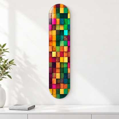 Renkli Ahşap Mozaik Dikey Skate Board Cam Tablo – Mikrofiber bezle bakım