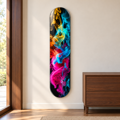 Renkli Duman Dikey Skate Board Cam Tablo – Antrede görünüm