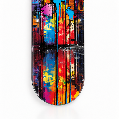Renkli Grafiti Dikey Skate Board Cam Tablo – Yuvarlak cam kenar detayı