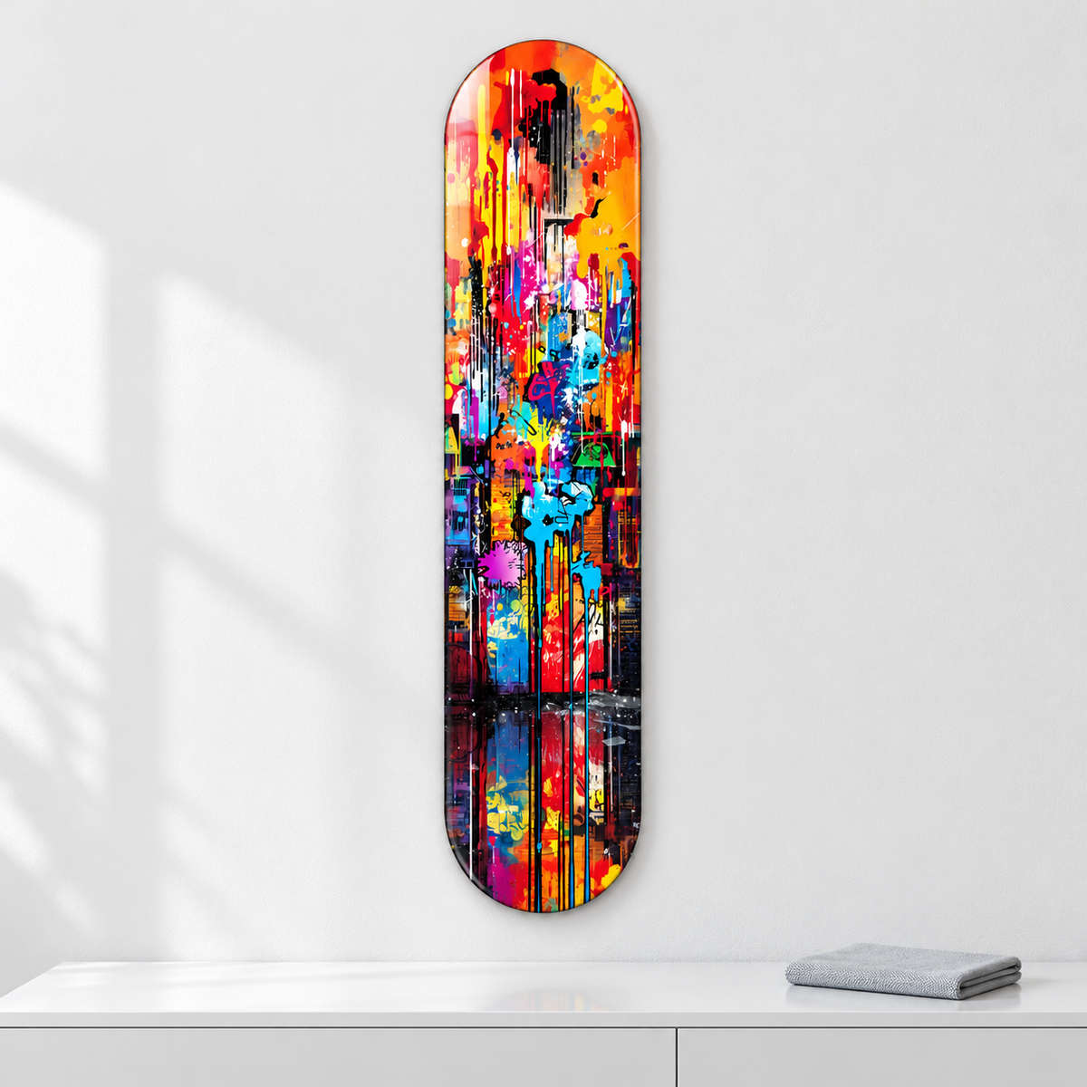 Renkli Grafiti Dikey Skate Board Cam Tablo – Mikrofiber bezle bakım
