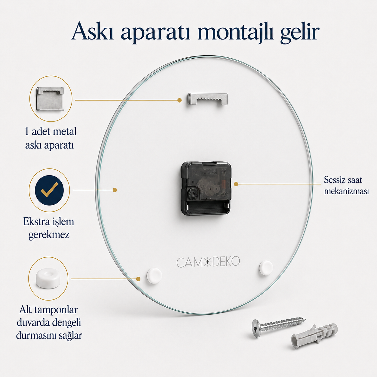 CAMDEKO saat askı aparatı ve sessiz mekanizma