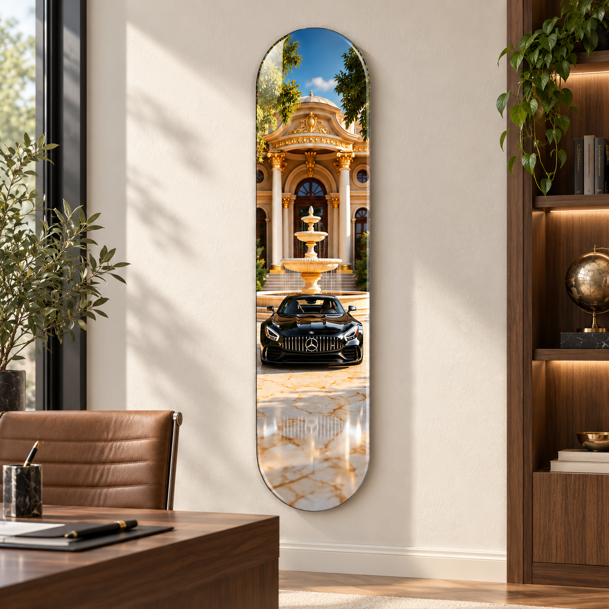 Saray Önünde Siyah Spor Otomobil Dikey Skate Board Cam Tablo – Çalışma odası