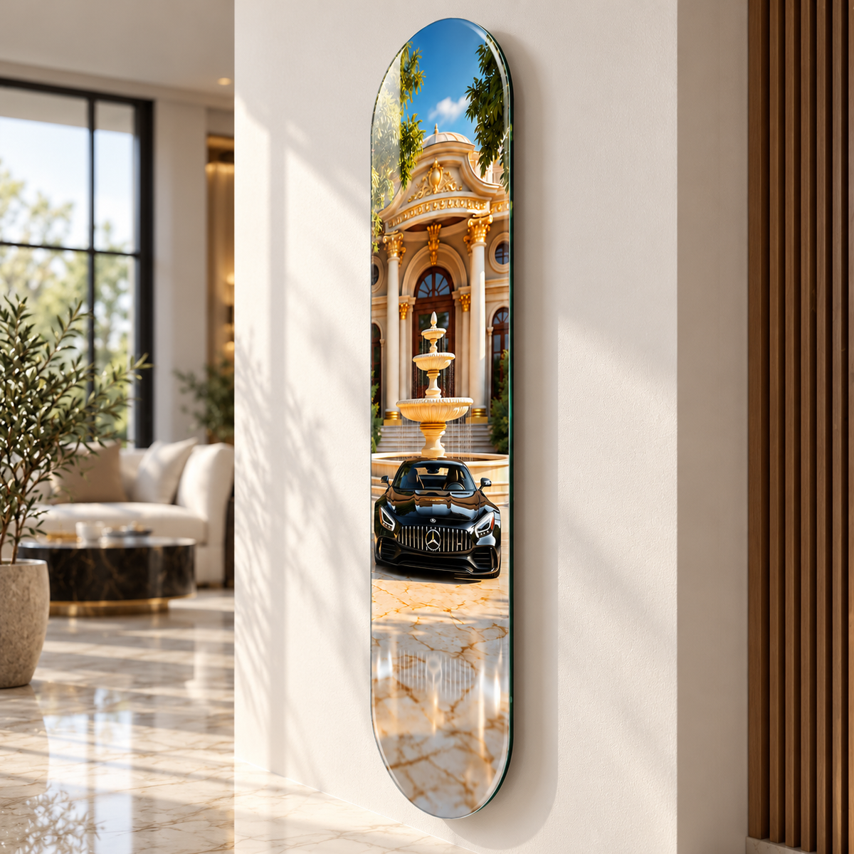 Saray Önünde Siyah Spor Otomobil Dikey Skate Board Cam Tablo – Açılı görünüm