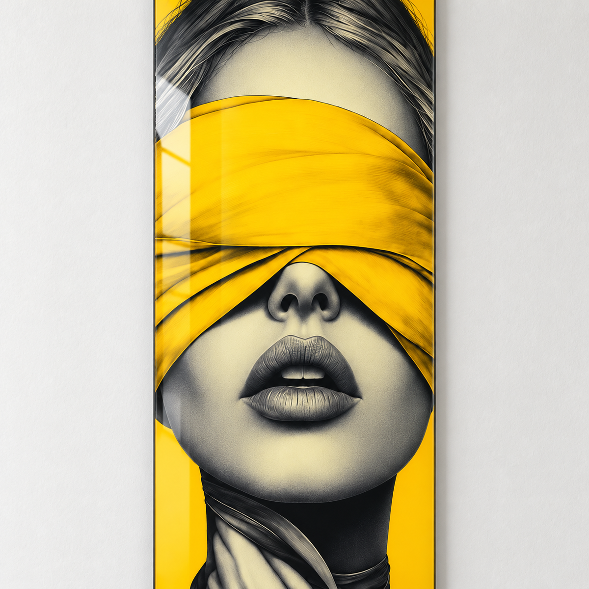 Sarı Bantlı Kadın Portresi Dikey Skate Board Cam Tablo – UV baskı detayı