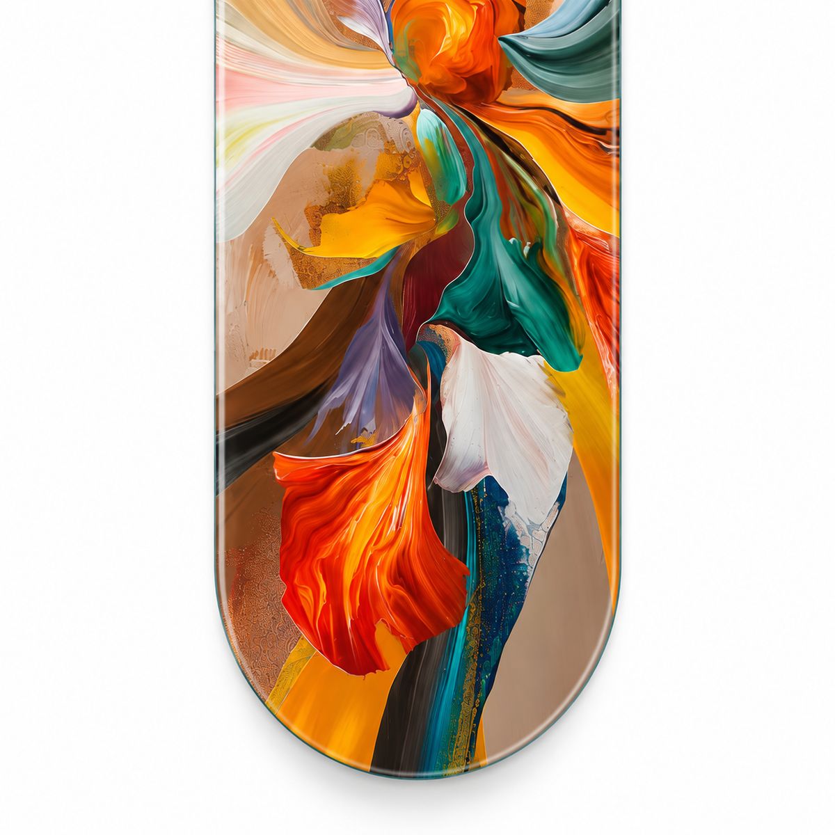 Soyut Renk Akışı Dikey Skate Board Cam Tablo – Yuvarlak cam kenar detayı
