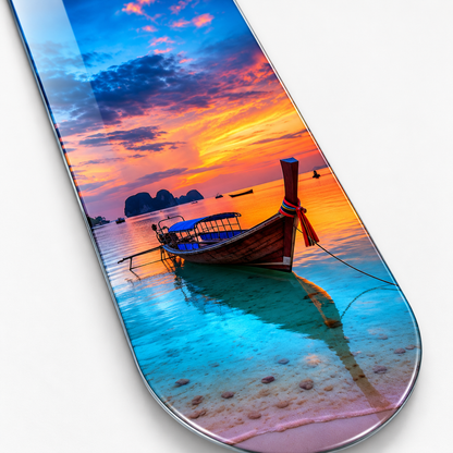 Gün Doğumunda Tayland Kayığı Dikey Skate Board Cam Tablo – UV baskı detayı